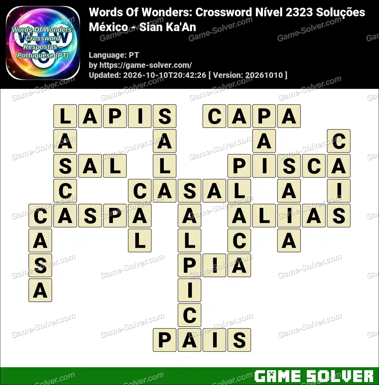 Words Of Wonders: Crossword Nível 2323 Soluções – México – Sian Ka’An